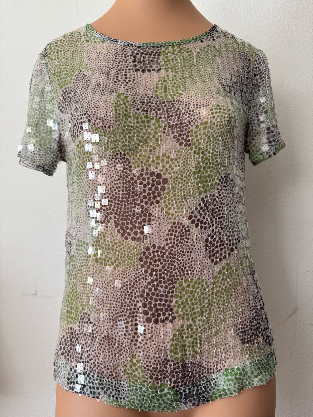 TORY BURCH 100% Silk Sequined  Short-Sleeve Women's Top